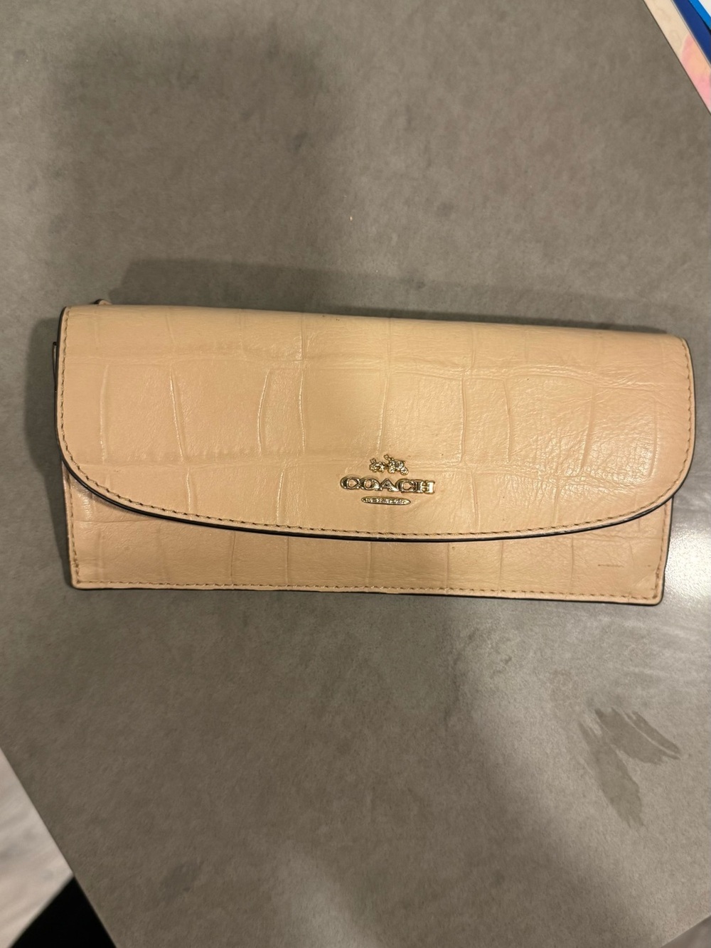 Coach Croc-Embossed Leather Wallet in Beige